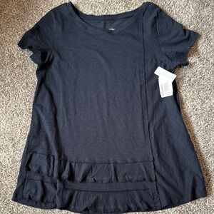 NWT, Soft Surroundings Navy Ruffle A-line Tee with Rounded Edge, Sp